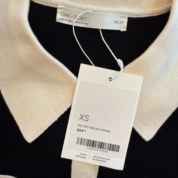 Oak + Fort Black Cream Collared Contrast Trim Knit Mini Dress NWT  Size XS - Picture 6 of 7